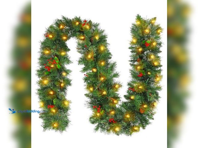 Lot 49-1544877 - 9 ft. Pre-lit Christmas Garland with 50 Warm White Lights, Artificial Garland with Timer, 215 Tips, ...