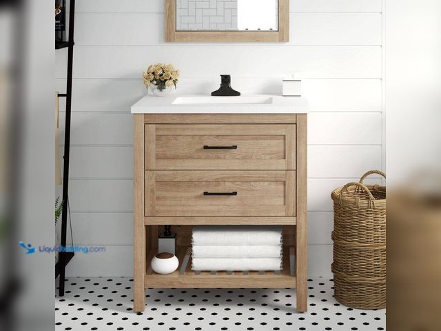 Lot 49-5435391 - Home Decorators Collection
Autumn 30 in. Single Sink Weathered Tan Bath Vanity with White Engineere...