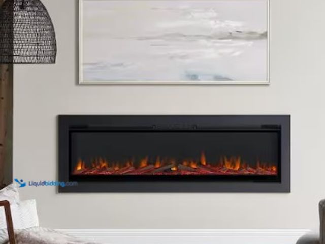 Lot 49-1536213 - Real Flame 65 in. Wall-Mount Recessed Electric Fireplace Insert in Black, Model # 5560, Unused.   Re...