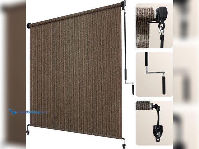 Lot 49-3528290 - Artpuch Outdoor Roller Shade 7' W x 8' H, Mocha Exterior Cordless Patio Shades Roll Up Blinds with S...