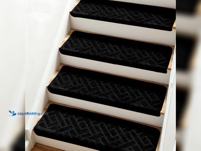 Lot 49-3563863 - Bullnose Carpet Stair Treads 7 Pieces, 30"x9.5" Carpet Stair Treads for Wooden Steps Indoor with Bul...
