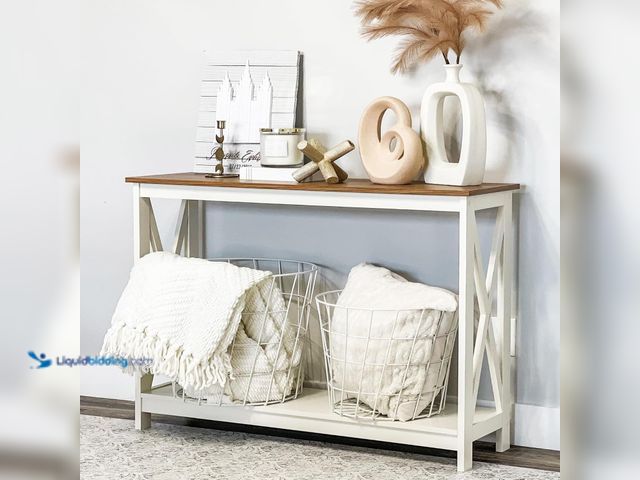 Lot 49-5445967 - PHI VILLA White Entryway Table, Farmhouse Entry Table Sofa Tables Narrow Long Hallway, Ivory Skinny ...