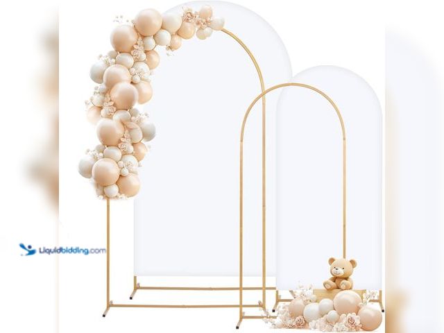 Lot 49-5410615 - Metal Arch Backdrop Stand and Cover Set, 7.2FT, 6FT Party Backdrop, Easy to Assemble, Backdrop Stand...