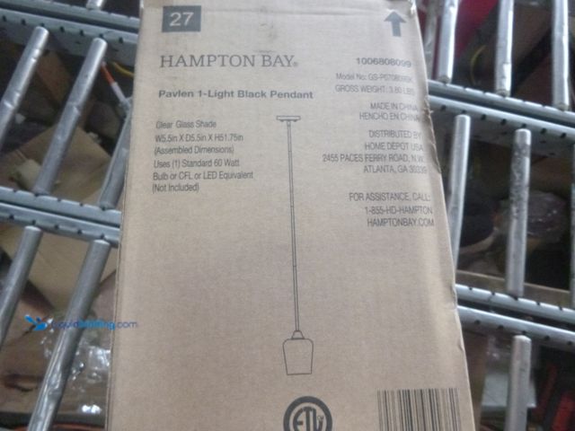 Lot 49-1518276 - Hampton Bay Pavlen 5.5 in. 1-Light Black Mini Pendant with Clear Glass Shade Model # GS-P070809BK, U...