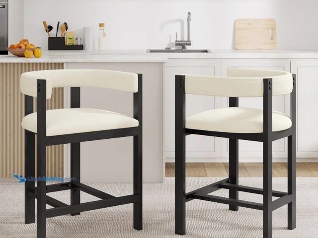 Lot 49-5429405 - COUNTER Stool Set of 2 - Modern Upholstered Design with Unique Cutout Back for Stylish Dining Spaces...