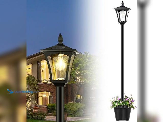 Lot 49-5483261 - Derynome 72" Solar Outdoor Light with Planter,Waterproof Solar Post Lamp Ligts, Garden Lights for Ba...