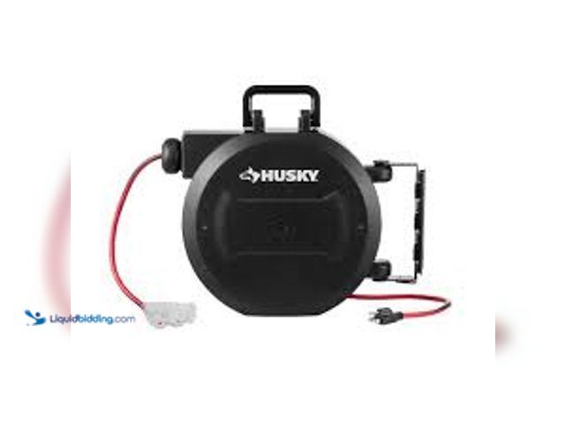Lot 49-5415415 - Husky 50 ft. 14/3 Medium Duty 13-Amps Indoor Extension Cord Reel with Multiple Outlet Triple Tap End...