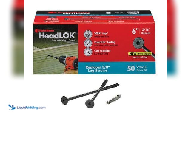 Lot 49-2024339 - FastenMaster 6 in. HeadLOK Structural Wood Screws Flat Head Wood Screws, Black (50-Pack). Model # FM...