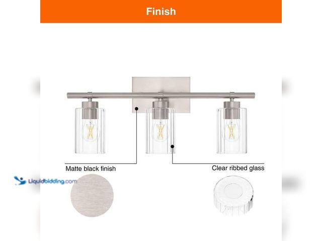 Lot 49-5541505 - Hampton Bay 24 in. 3-Light Matte Black Bathroom Vanity Light with Clear Ribbed Glass Shade. Model # ...