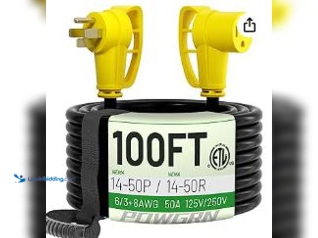 Lot 49-5427426 - NEMA 14-50P to NEMA 14-50R 50 Amp RV/EV Extension Cord 100 FT Outdoor with Grip Handle, Flexible Hea...