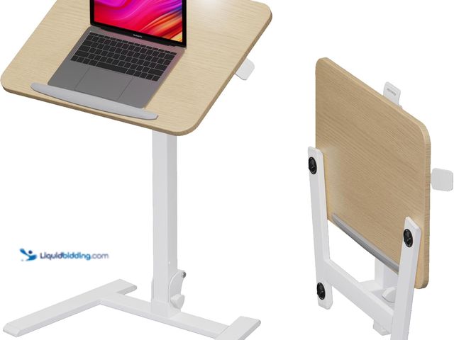 Lot 49-5553626 - 25" Mobile Folding Desk: Pneumatic Sit-Stand, No Assembly | 29-42" Height Adjustable Rolling Laptop ...