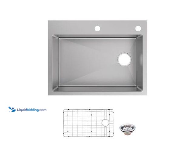Lot 49-5553393 - Glacier Bay Tight Radius 30 in. Drop-In Single Bowl 18 Gauge Stainless Steel Kitchen Sink with Acces...