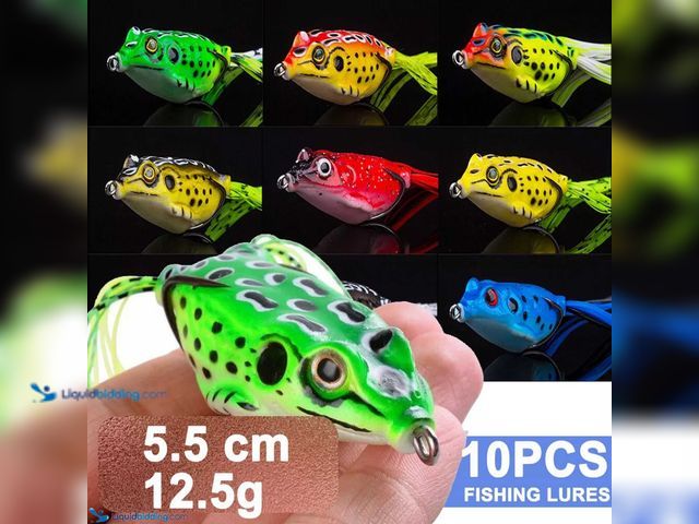 Lot 49-5388270 - Lot of 10 Silicone Bait Frog Soft Fishing Lures Topwater Wobblers 5.5cm 13g - NEW - A weighted metal...