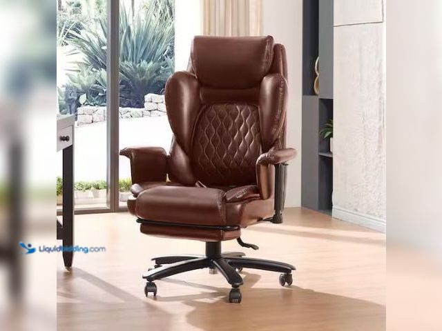 Lot 49-1569265 - Bestier Faux Leather High-Back Ergonomic Office Chair in Brown with Adjustable Padded Arms, Swivel C...