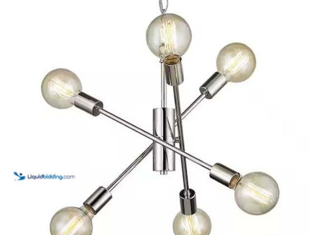 Lot 49-1518267 - Home Decorators Collection Fife 6-Light Polished Nickel Sputnik Chandelier with G30 Vintage Bulb Mod...