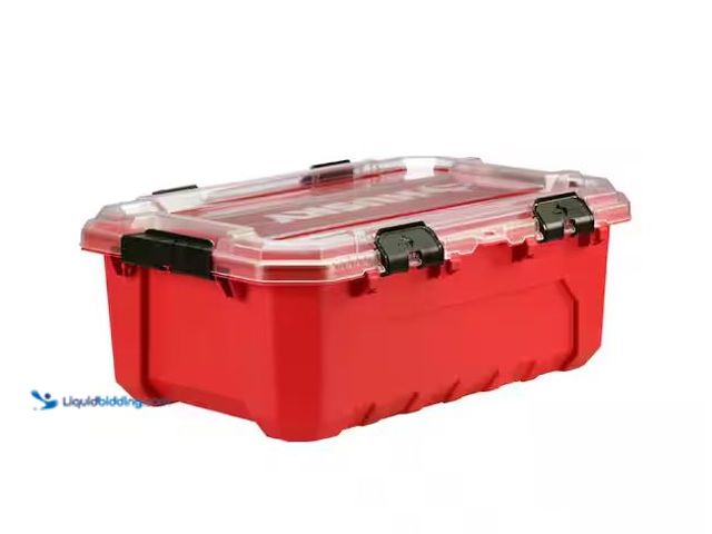 Lot 49-1630888 - Husky 12-Gal. Professional Heavy Duty Waterproof Stackable Plastic Storage Container with Hinged Lid...