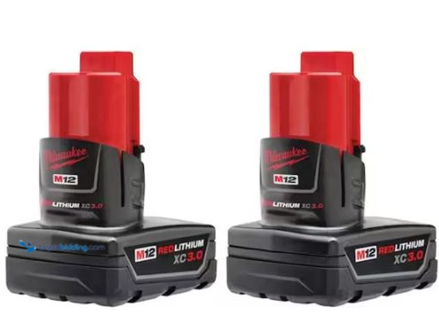 Lot 49-1549215 - Milwaukee M12 12-Volt Lithium-Ion XC Extended Capacity 3.0 Ah Battery Pack (2-Pack), Model # 48-11-2...
