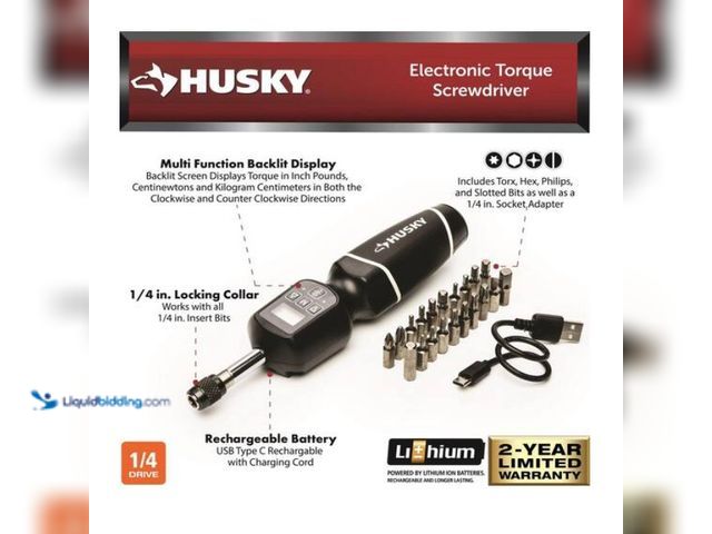 Lot 49-3639328 - Husky 1/4" Drive Electronic Torque Screwdriver, Model: H4DETSD, Unused, Has Attachments  Ref#PA0925