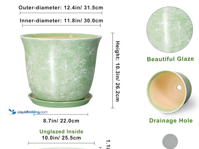 Lot 49-5488138 - 12 Inch Pots for Plants - Ceramic Plant Pots with Drainage Hole and Saucer, Large Round Planter for ...