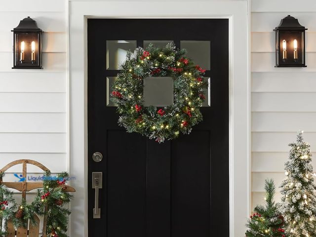 Lot 49-1547251 - National Tree Company Pre-Lit Artificial Christmas Wreath, Green, Wintry Pine, White Lights, Decorat...