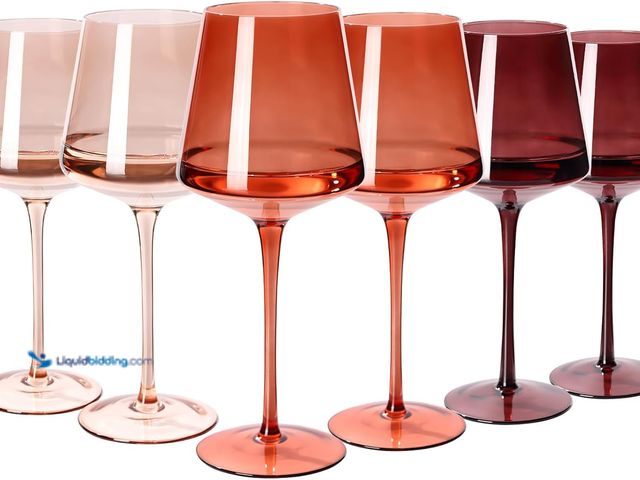 Lot 49-5447908 - Colored Wine Glasses Set of 6-18oz Hand Blown Crystal Colorful Wine Glasses with Stem- Wedding gift ...