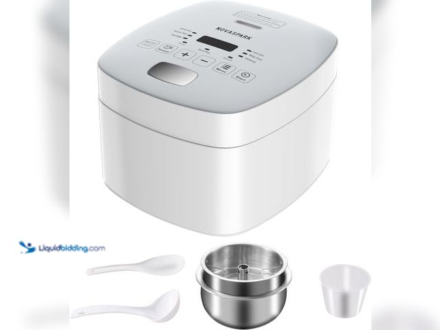 Lot 49-5437928 - Novaspark Low Carb Rice Cooker Stainless Steel Inner Pot, Mini Stainless Steel Rice Cooker Small 5 C...