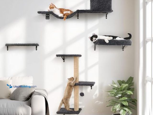 Lot 49-3473717 - FUKUMARU Cat Wall Shelves, Stable & Safe 4 in 1 Cat Furniture Set, Wooden Climbing Wall with Scratch...