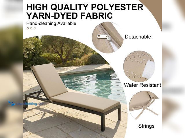 Lot 49-1637974 - Outdoor Chaise Lounge Cushion Only, Beige 80 in. x 23 in. x 2.75 in. Thickened Patio Cushion with Zi...