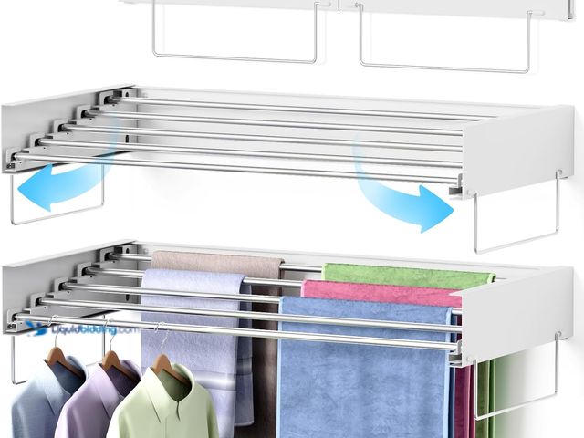 Lot 49-5435510 - Wall Mounted Drying Rack, Laundry Clothes Drying Rack Foldable, Collapsible Hanger Clothing Wall Mou...