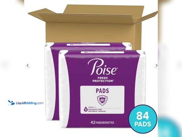 Lot 49-2026336 - Poise Incontinence Pads for Women, Maximum Absorbency, Long, 84 Count (2Packs of 42) (Packaging May ...