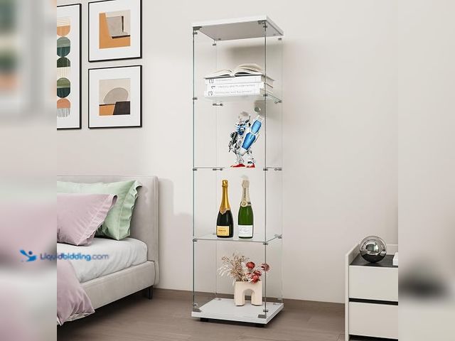Lot 49-1631882 - Tempered Glass Display Cabinet 4-Shelf Curio Cabinet with Security Lock 5mm Display Shelf Showcase f...