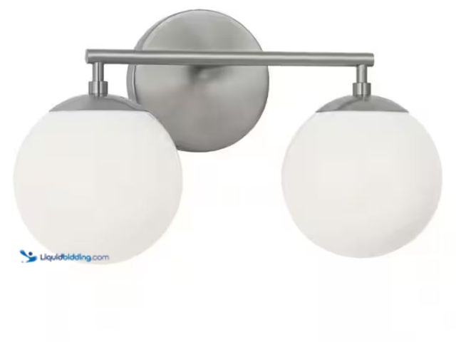 Lot 49-2006592 - Generation Lighting Nube 14.63 in. W 2-Light Brushed Nickel Modern Bathroom Vanity Light with Milk G...