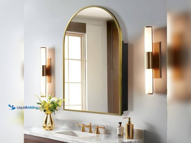 Lot 49-5551843 - Gold Framed Wall Mounted Medicine Cabinet, SKU:A-MR11003, Unused
