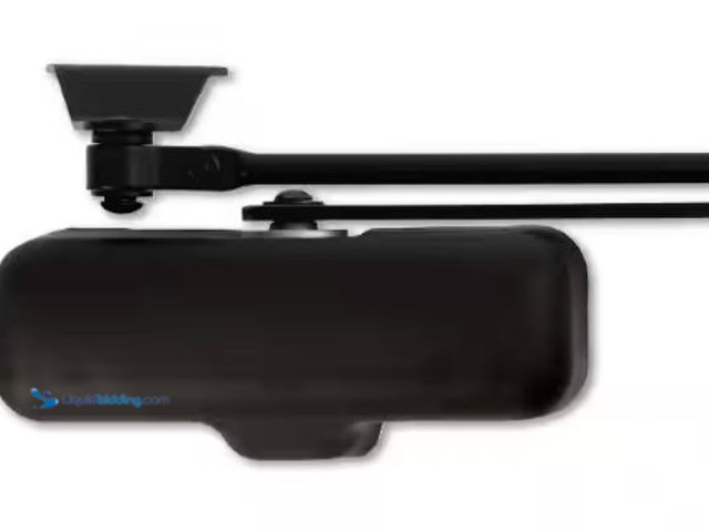 Lot 49-3615925 - Universal Hardware Light-Duty Matte Black Residential Door Closer, Model # UH4010, New, Has attachme...