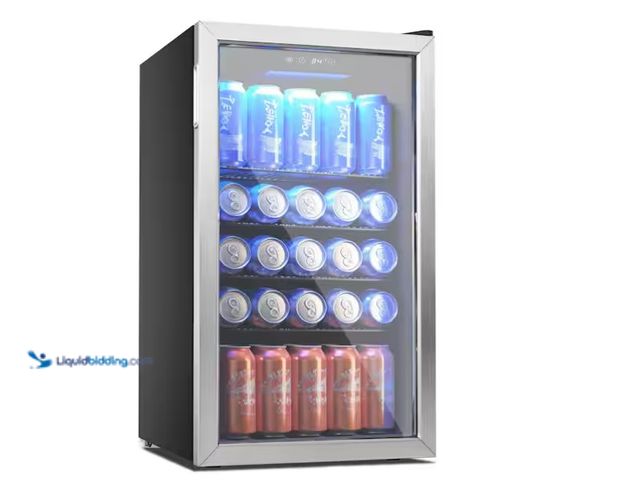 Lot 49-1571345 - Vibekio 17.4 in. Single Zone 130-Cans Built-in Beverage Refrigerator Cooler in Silver, Rapid Cooling...