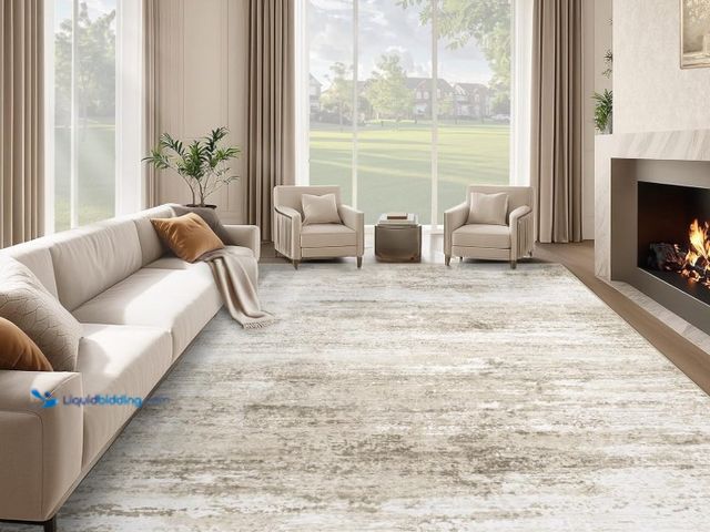 Lot 49-3431505 - Washable Rug 10x14 Area Rugs for Living Room: Large Neutral Soft Rug Abstract Non Slip Low Pile Mode...