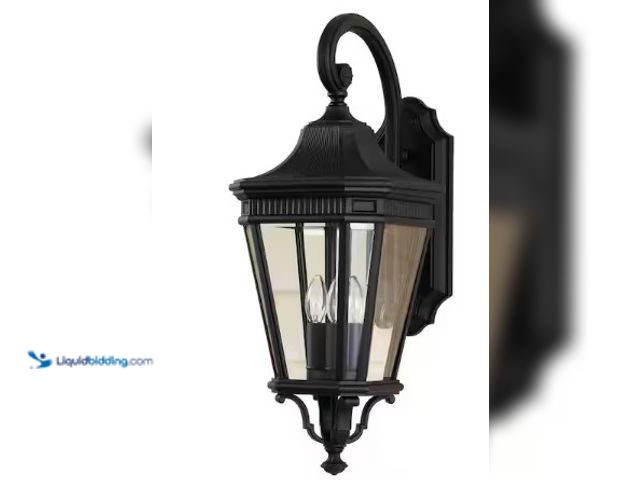 Lot 49-3631171 - Generation Lighting Cotswold Lane 3-Light Black Outdoor 23.75 in. Wall Lantern Sconce, Model # OL540...