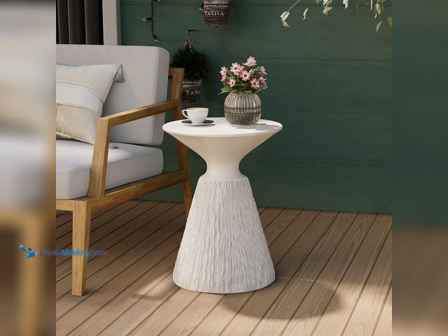 Lot 49-5448815 - COSIEST Outdoor Side Table, Mushroom Shaped MgO Accent Table, Lightweight Patio End Table with Rotun...