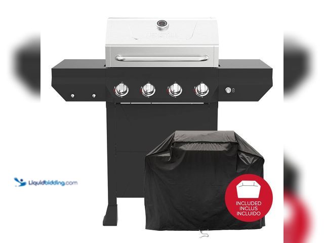 Lot 49-5413929 - Nexgrill
4-Burner Propane Gas Grill in Black with Stainless Steel Main Lid with Cover UNUSED