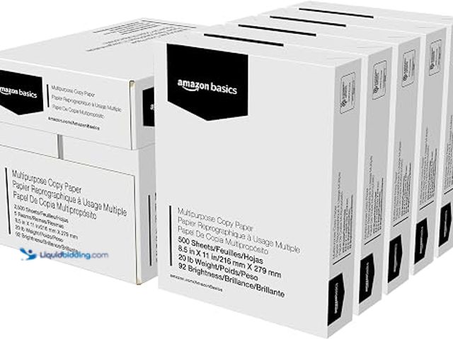Lot 49-2024216 - Amazon Basics Multipurpose Copy Printer Paper, 20 lb, 8.5 x 11 Inches, 5 Reams (2,500 Sheets), 92 Br...