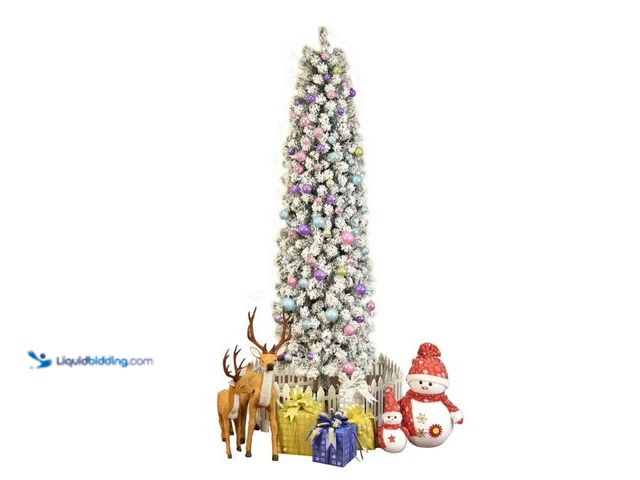 Lot 49-1547235 - Ktaxon 7.5FT Slim Christmas Tree, Pencil Flocked Artificial Tree with 641 Tips, Green and White, Mod...