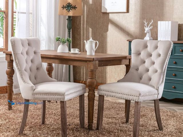 Lot 49-2001149 - Set of (2) ROCKINGRUN Farmhouse Tufted Dining Chairs, High Back Velvet Upholstered Dining Chair with...