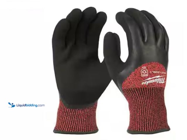Lot 49-1547815 - Milwaukee Large Red Latex Level 3 Cut Resistant Insulated Winter Dipped Work Gloves, Model # 48-22-8...