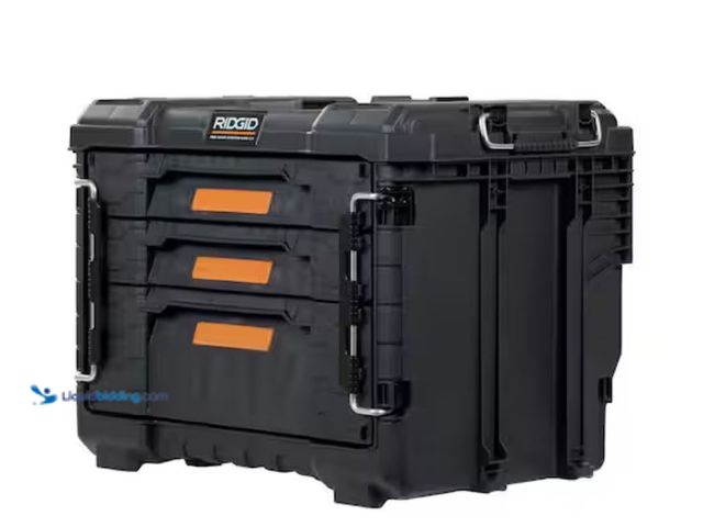 Lot 49-3614576 - RIDGID Pro Gear System Gen 2.0 14.6 in. W Black Resin XL 3 Drawer Durable Hand Tool Box with Divider...