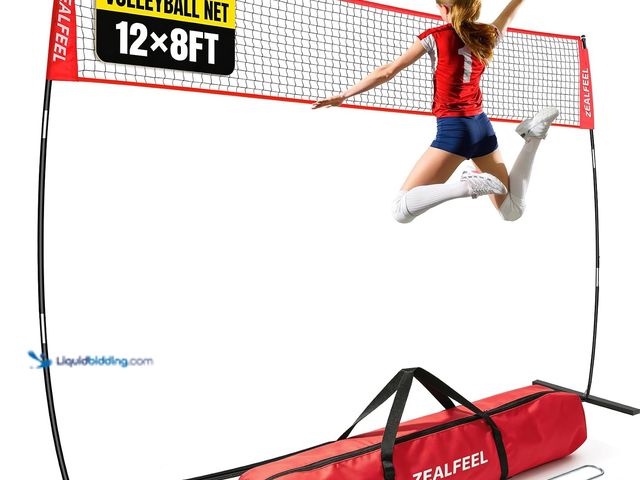 Lot 49-5553611 - ZEALFEEL 12FT Volleyball Net with 3 Adjustable Heights (8'/7.4'/6.6') | Freestanding Portable Practi...