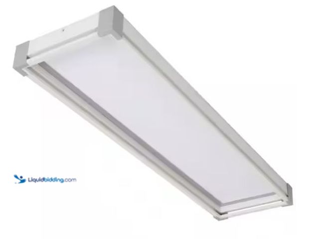 Lot 49-1518101 - Commercial Electric Sebastian 48 in. x 13 in. Modern White Satin Nickel CCT Selectable LED Flush Mou...