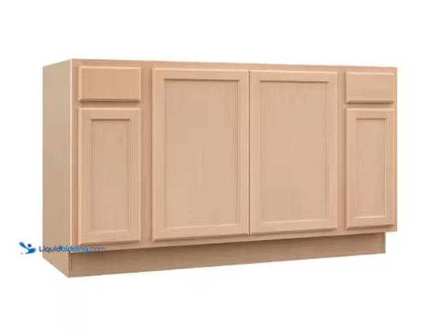 Lot 49-1630712 - Hampton Bay Recessed Panel 60 in. W x 24 in. D x 34.5 in. H Assembled Sink Base Kitchen Cabinet, Unf...
