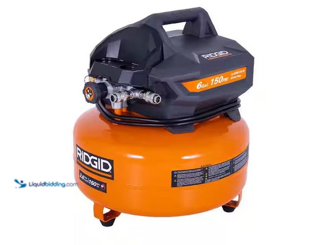 Lot 49-3600333 - RIDGID 6 Gal. 150 PSI Portable Electric Oil-Free Jobsite Pancake Air Compressor with Dual Pressure G...