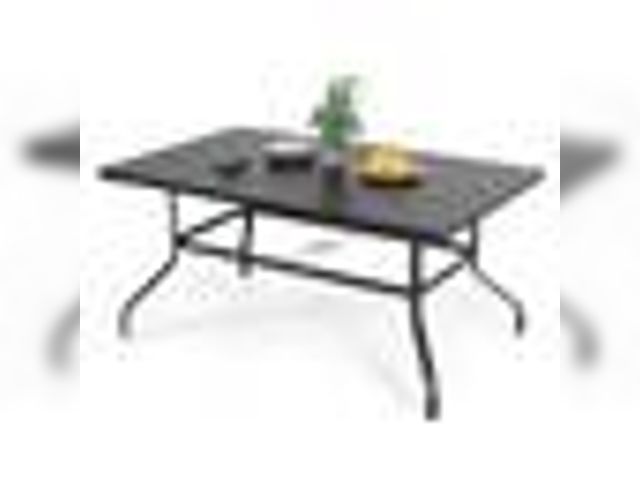 Lot 49-2000678 - Nuu Garden - Outdoor 61" x 37" Rectangle Powder-coated Iron Dining Table with 1.6'' Umbrella Hole - ...