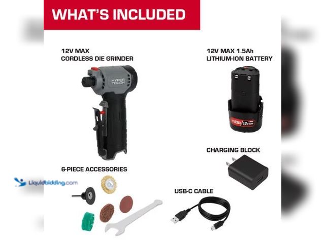 Lot 49-1623995 - Hyper Tough 12V Brushless Cordless Die Grinder with 1.5Ah Battery, Model # 5593971858, Slightly used...